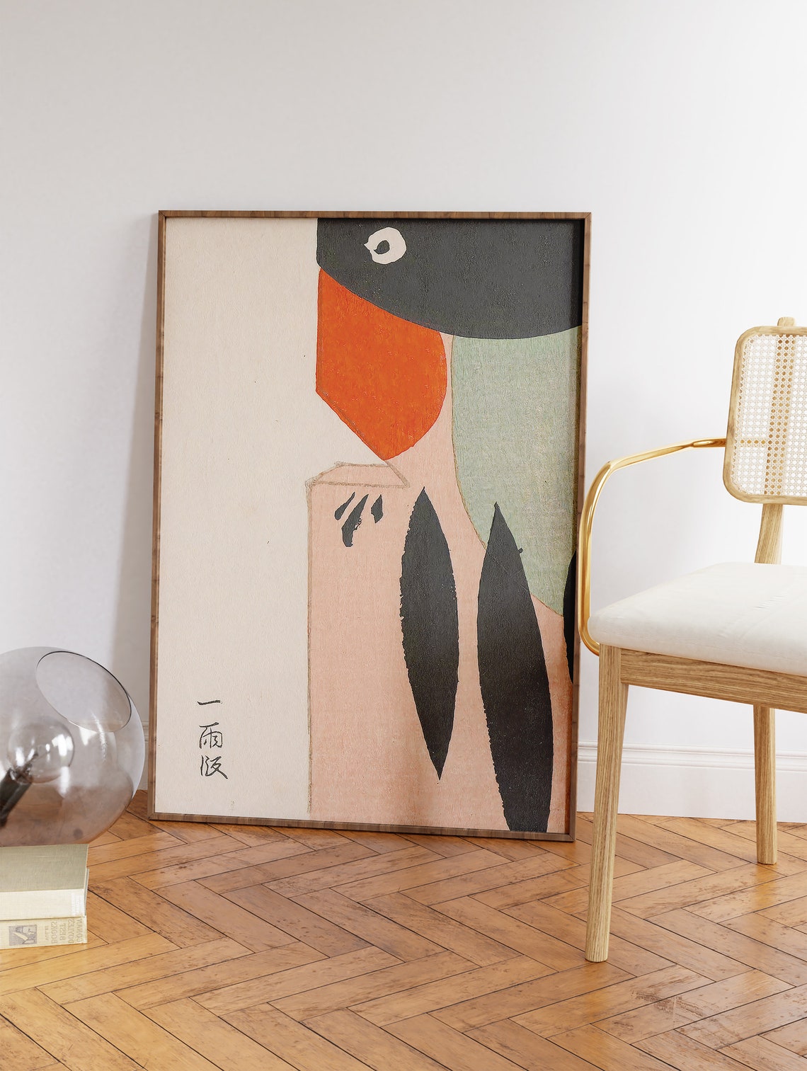 Abstract Japanese Woodblock Bird Minimalist Mid Century Wall Art - Image 3