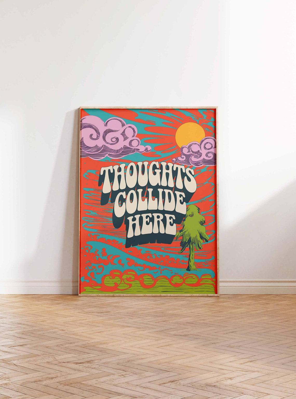 Thoughts Collide Here Retro 70s Psychedelic Quote Art Poster - Image 2