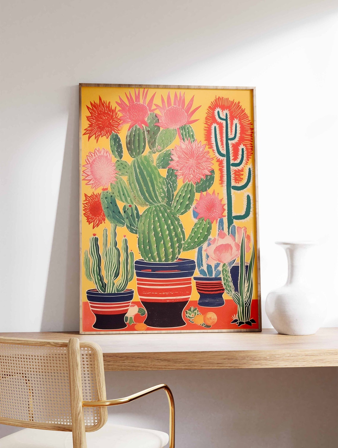 Colorful Mexican Cactus Folk Art Style Blooming Cactus Poster - Image 3