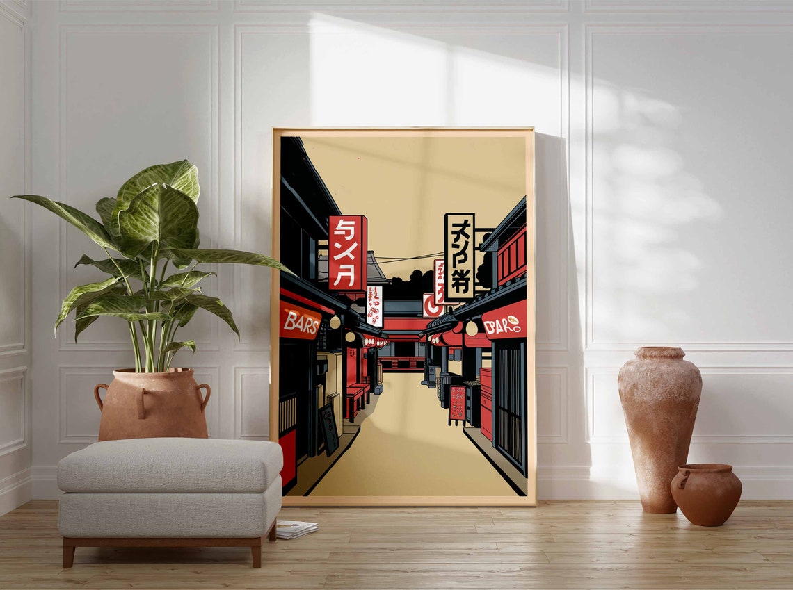 Retro Japanese Alley Bar Street Scene Vintage Illustration Poster - Image 3
