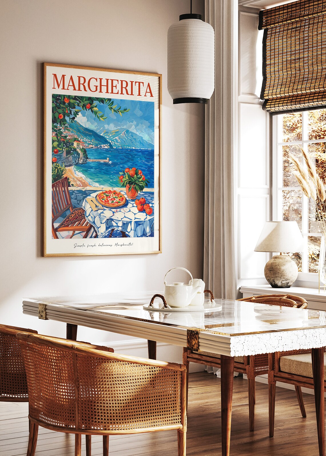 Margherita Pizza Amalfi Coast Seaside Cafe Terrace Food Art Poster - Image 2