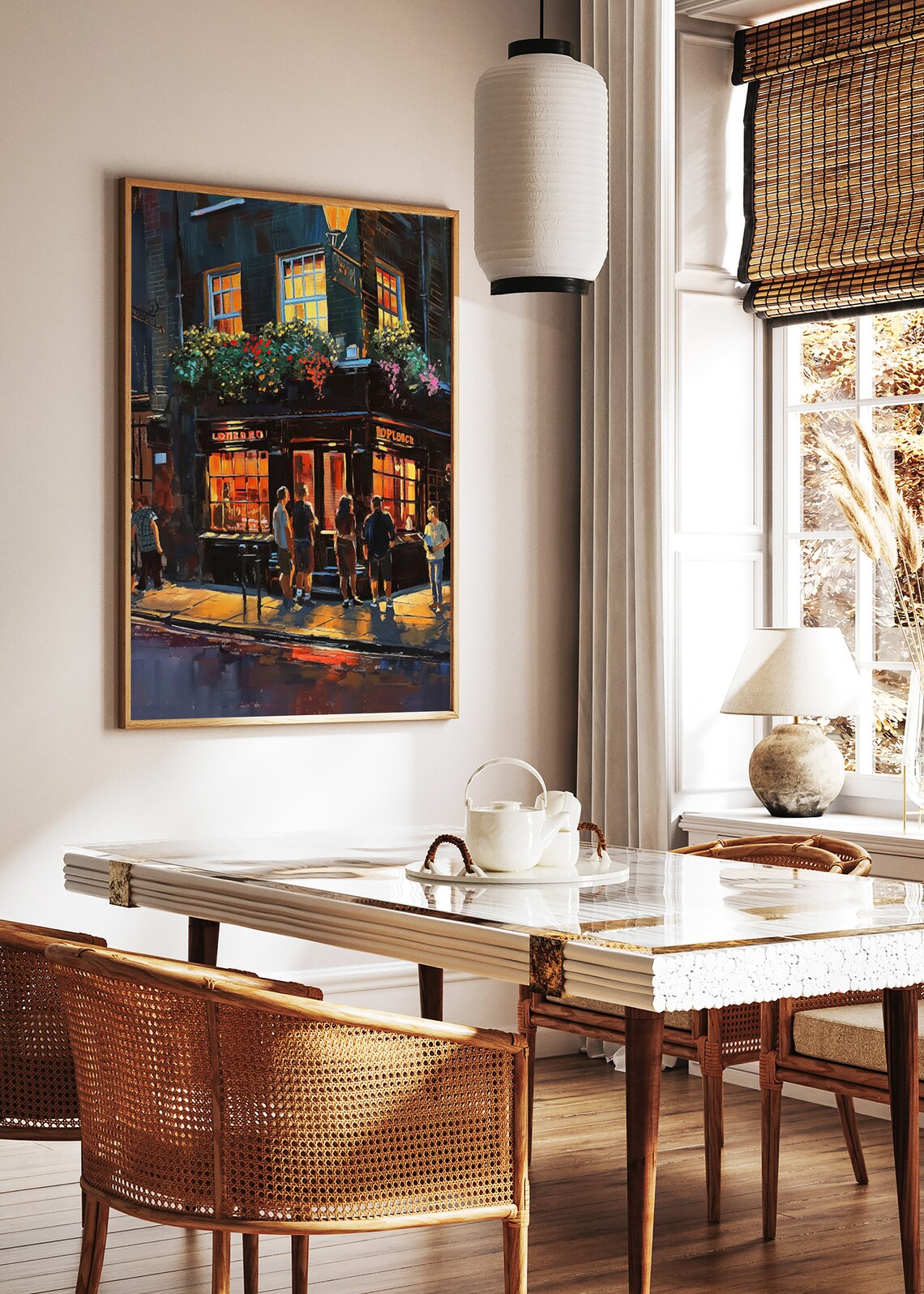 London Pub Night Street Scene Warm Windows Painting Travel Poster - Image 2