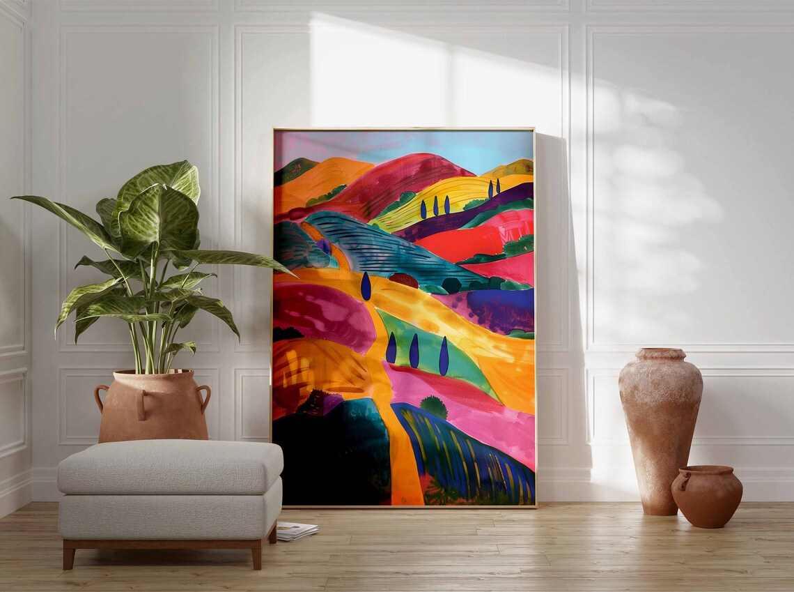 Rainbow Hills With Cypress Trees Fauvist Landscape Art Print - Image 3