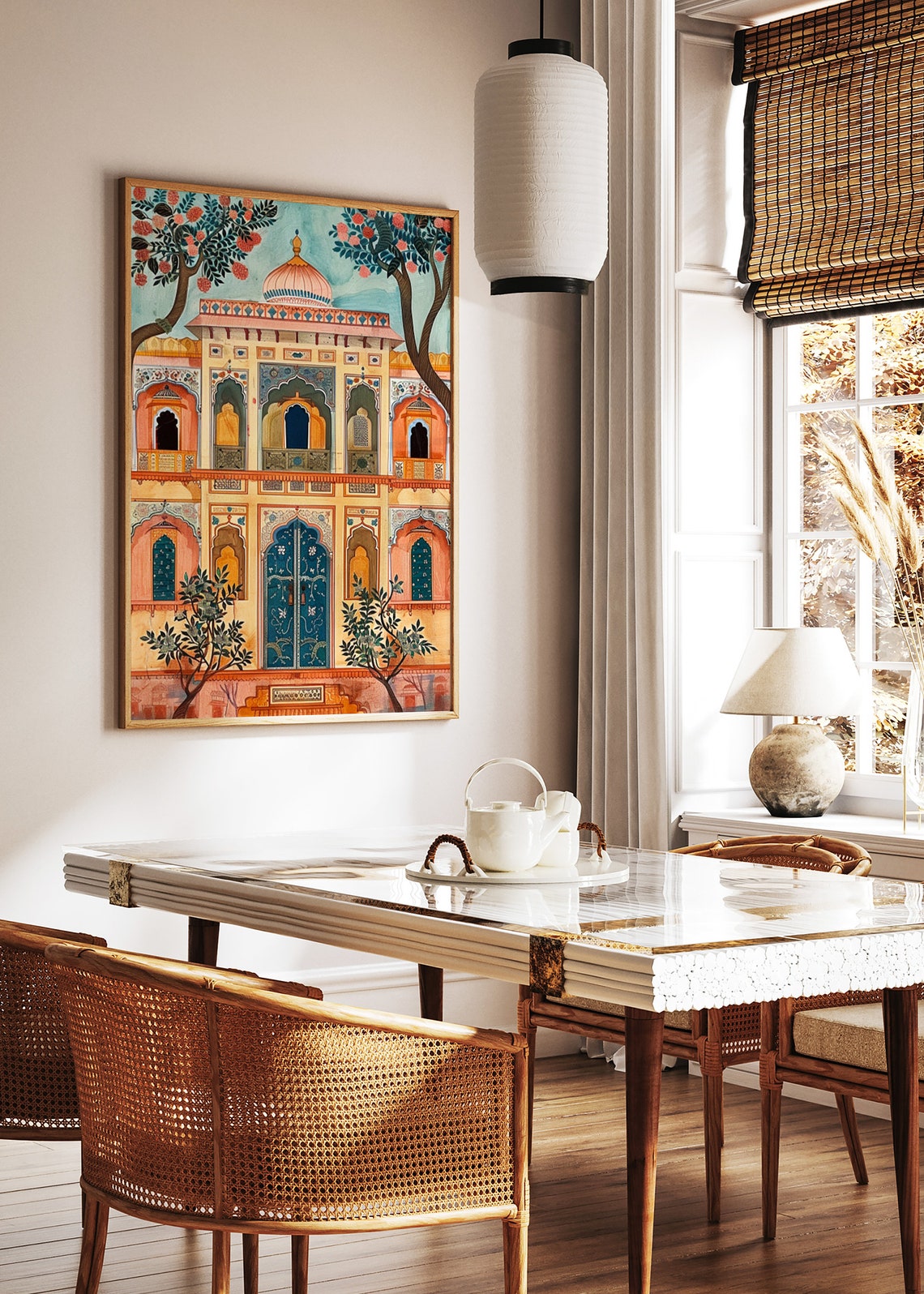 Traditional Indian Palace Watercolor Haveli Architecture Wall Poster - Image 2