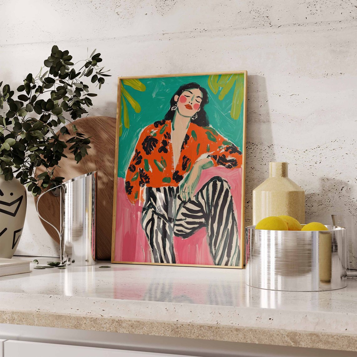 Fauvist Woman Zebra Trousers Bold Color Portrait Painting Poster - Image 2