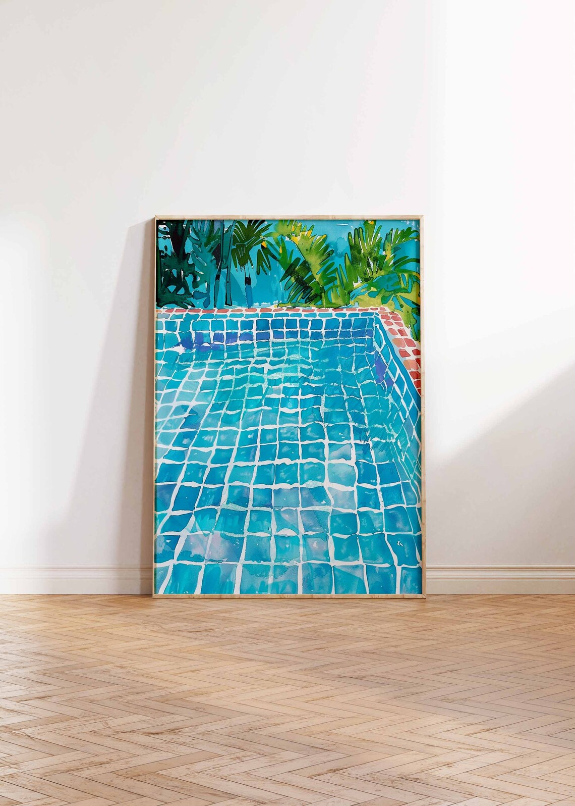 Turquoise Swimming Pool Palm Trees Watercolor Summer Art Print - Image 3