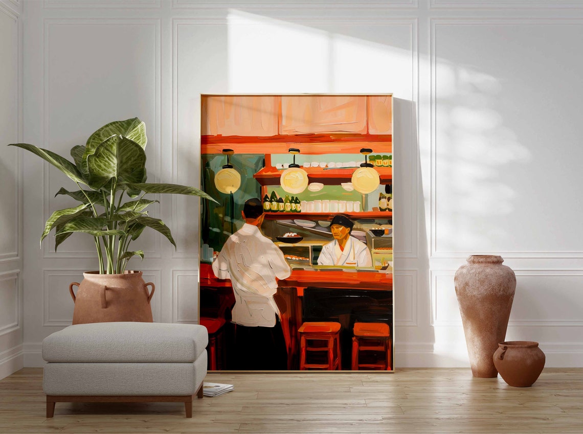 Japanese Sushi Cooks White Coats Warm Counter Kitchen Art Poster - Image 3