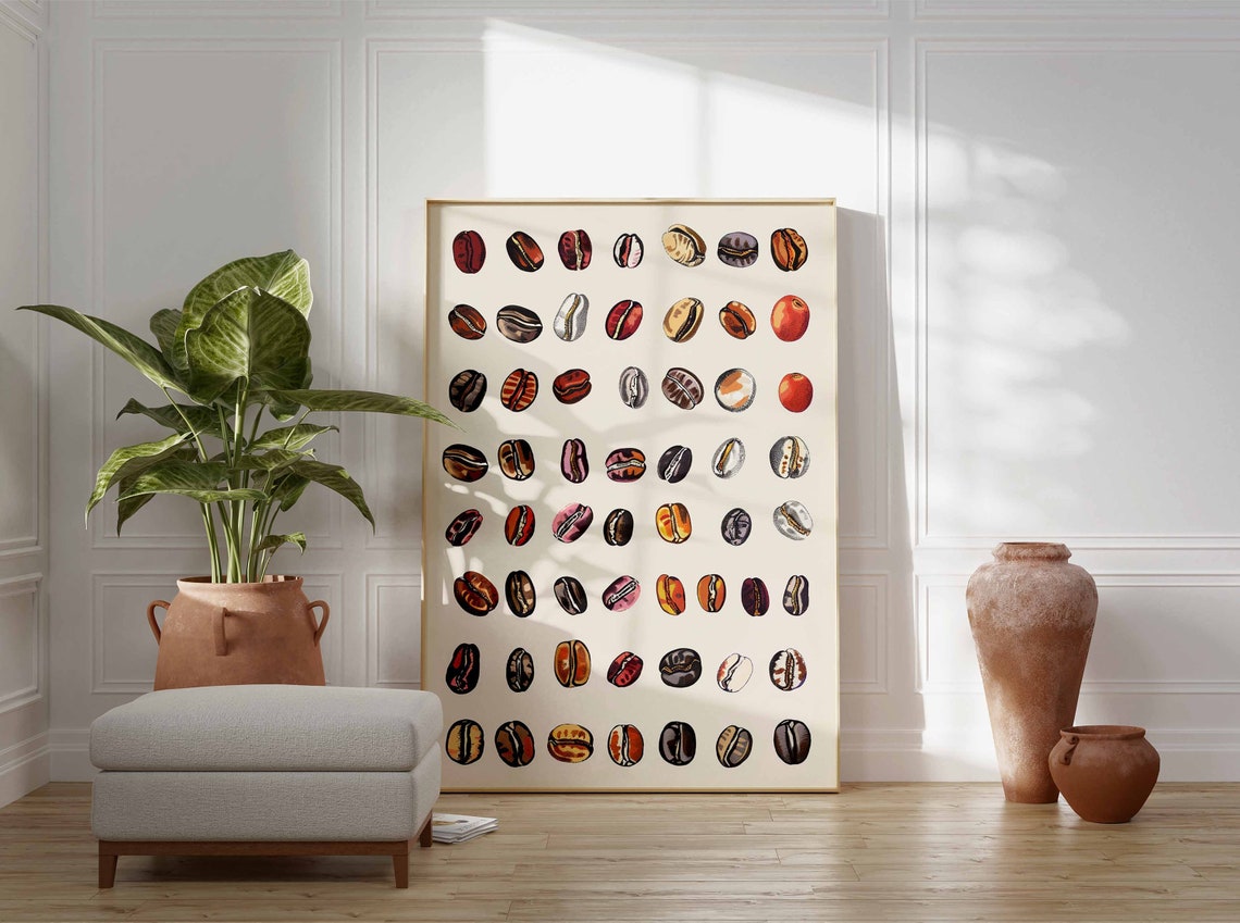 Colorful Illustrated Coffee Beans Grid Coffee Lover Kitchen Poster Art - Image 3
