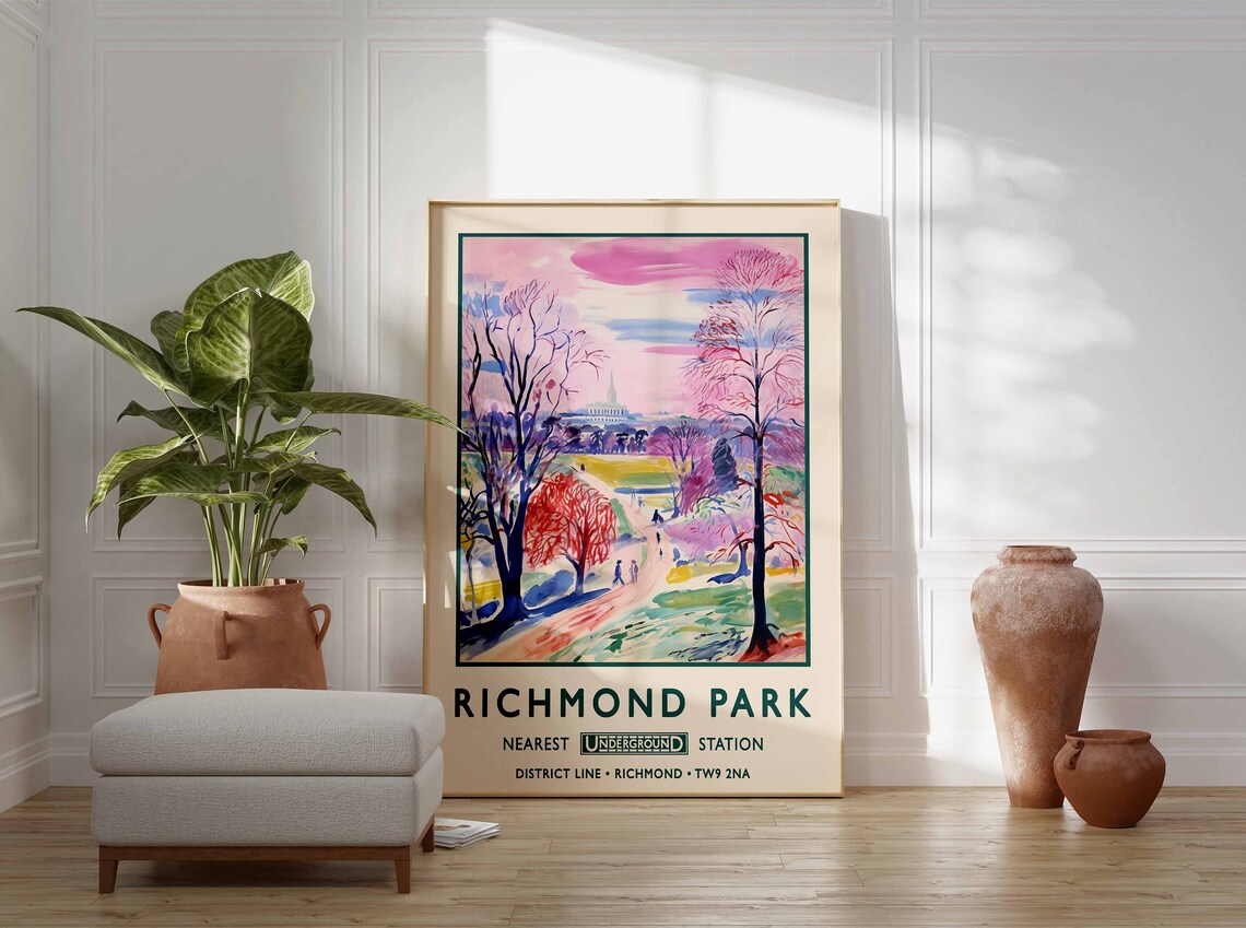 Richmond Park Vintage London Underground Station Travel Poster - Image 3