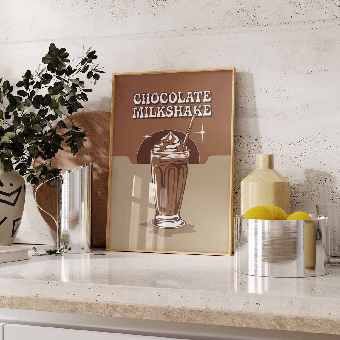 Chocolate Milkshake Retro Glass Whipped Cream Diner Kitchen Poster - Image 3