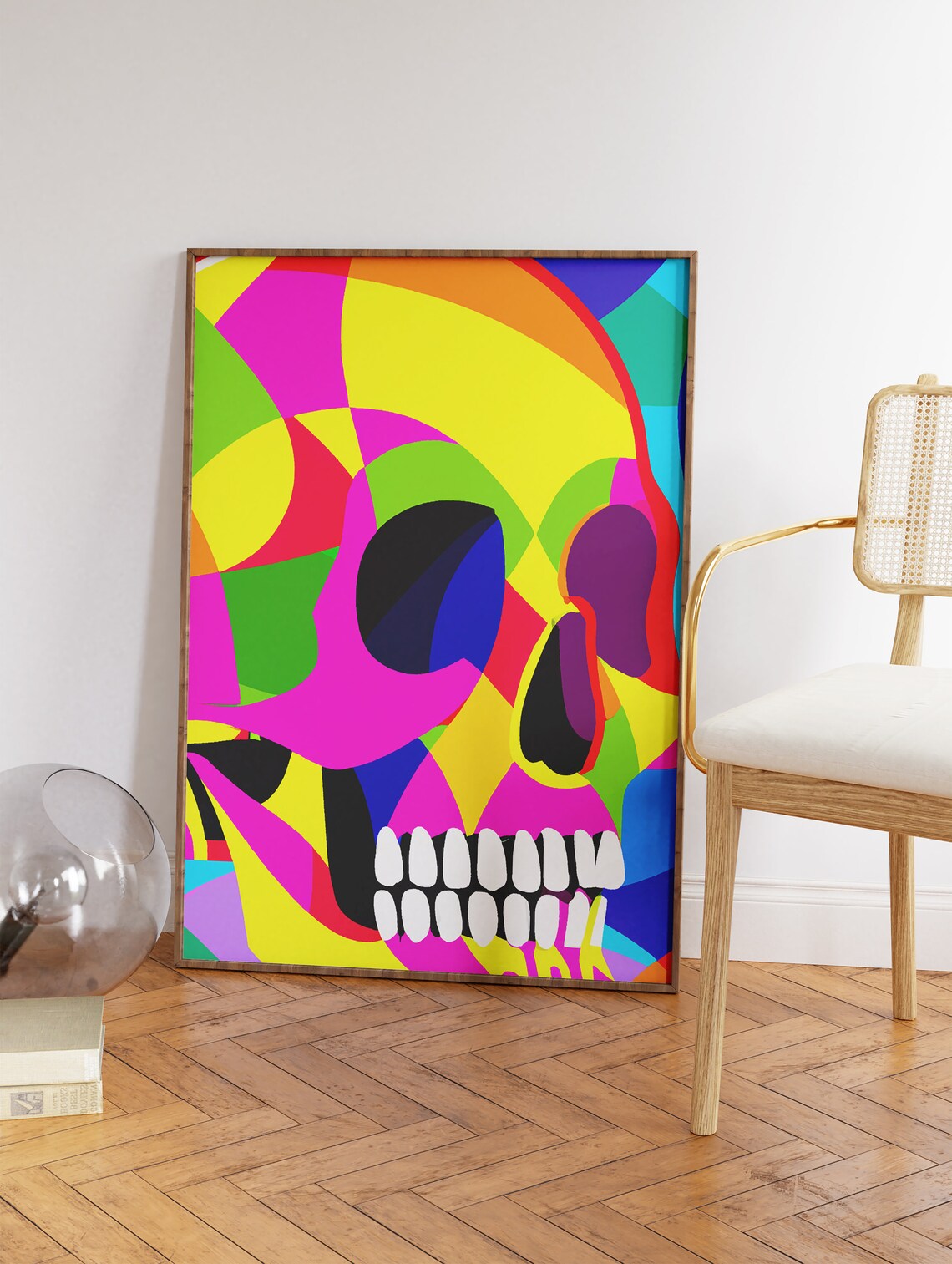 Pop Art Neon Skull Skeleton Colorful Geometric Abstract Human Form Poster - Image 3