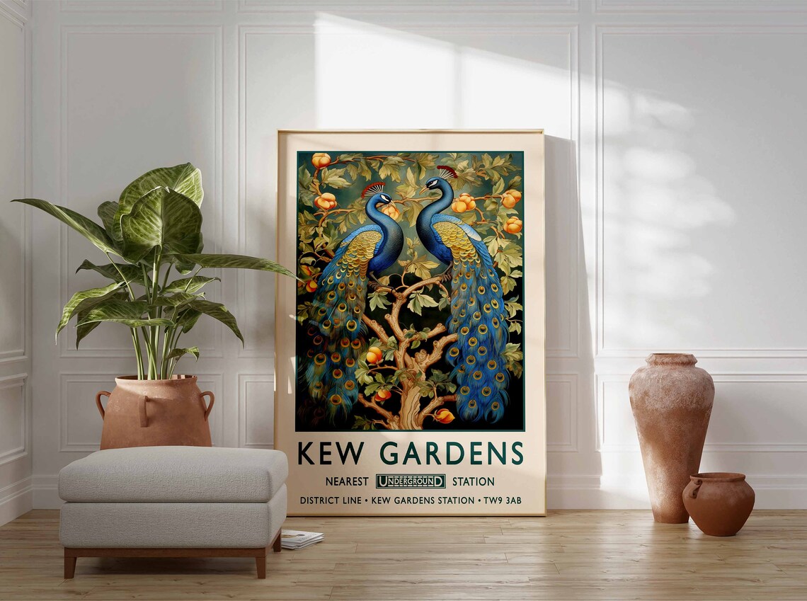Kew Gardens London Two Peacocks Blossoms Underground Station Poster - Image 3