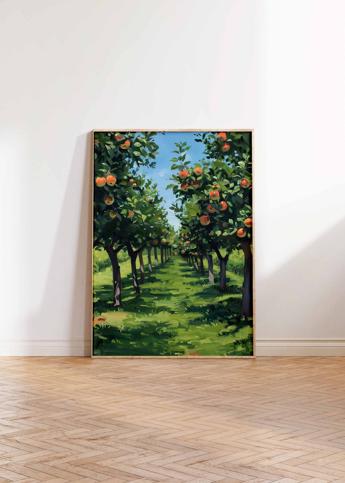 Sunlit Apple Orchard Rows Impressionist Harvest Painting Poster - Image 2