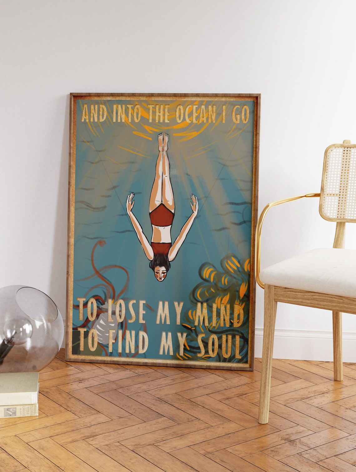 And Into The Ocean I Go Diving Woman Quote Vintage Soul Poster - Image 3