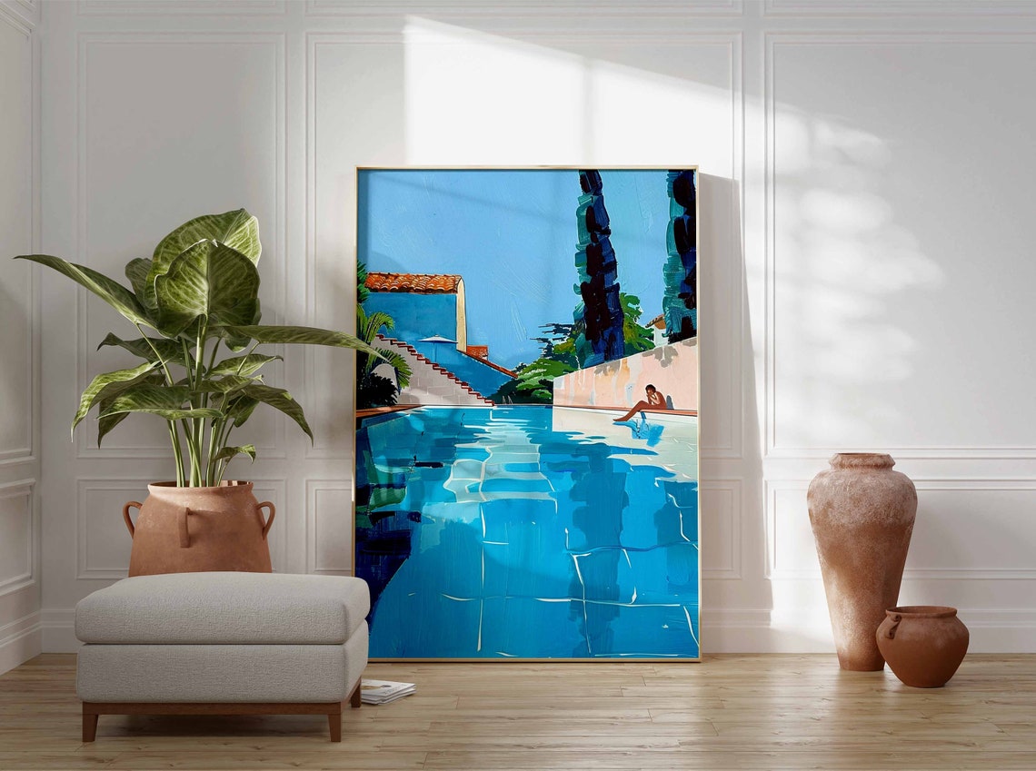Woman by the Pool Mediterranean Villa Turquoise Water Poster - Image 2