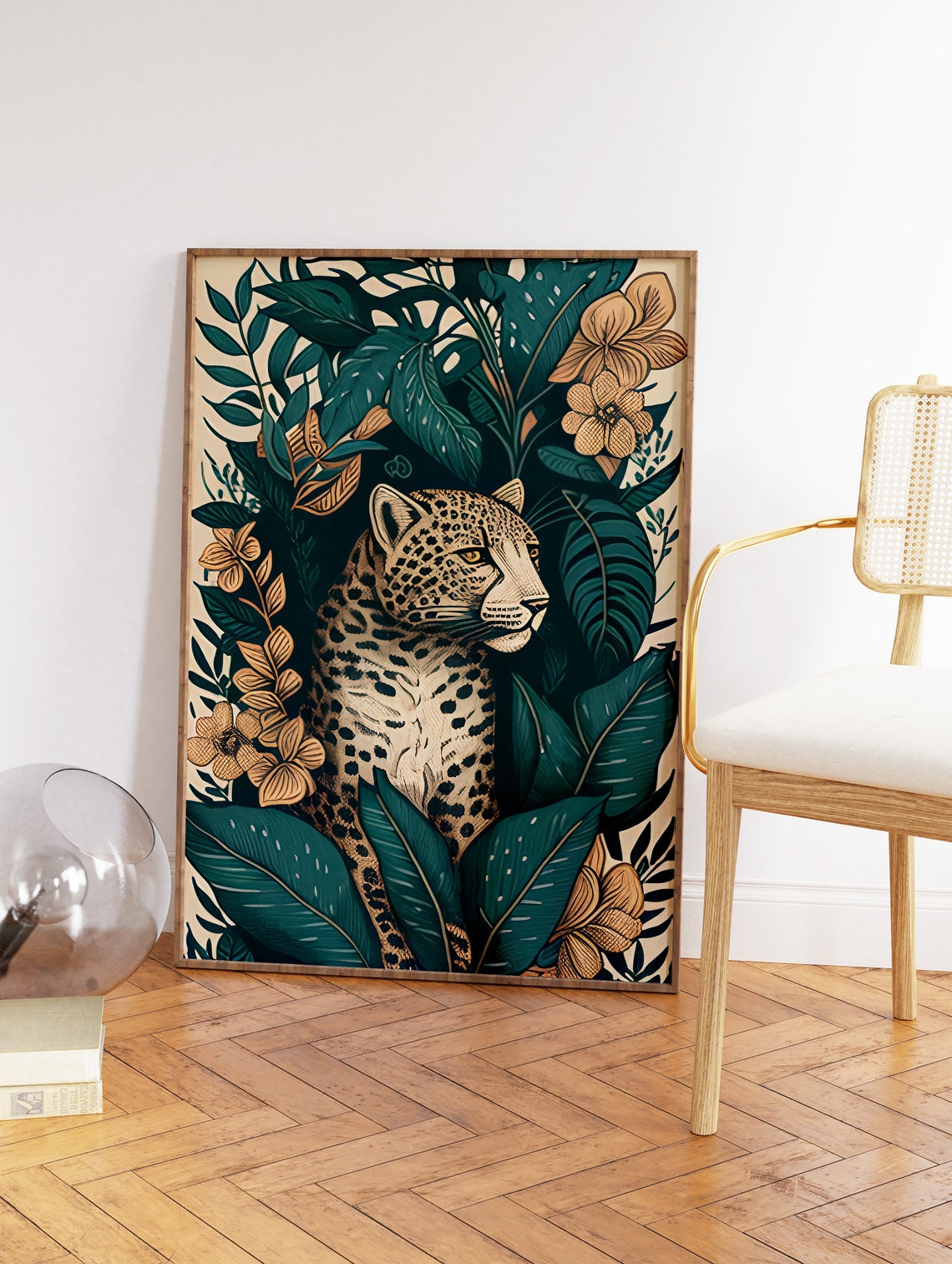 Wild Leopard In Teal Jungle Foliage Boho Wildlife Art Poster - Image 2