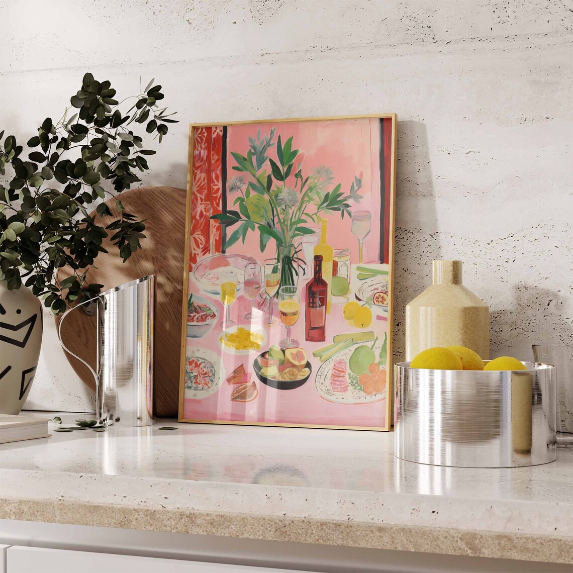 Retro Dinner Table Food Print, Vintage Kitchen Decor - Image 2