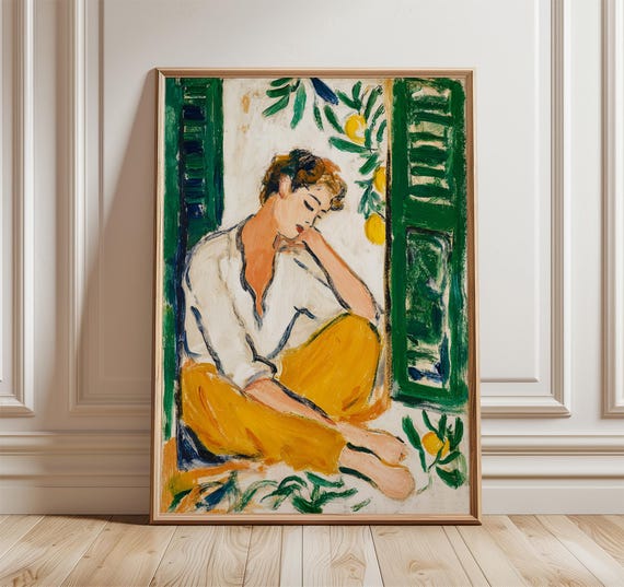 Woman By The Green Window Poster Modern Impressionist Wall Art Print Elegant Figurative Decor Fine For Living Room Abstract Painting
