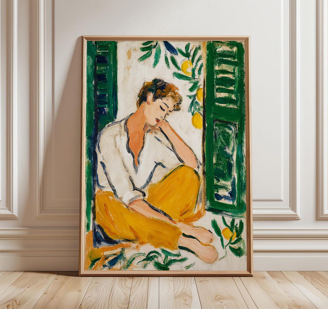 Woman by Green Window Fauvist Painting Poster Colorful Wall Decor Art