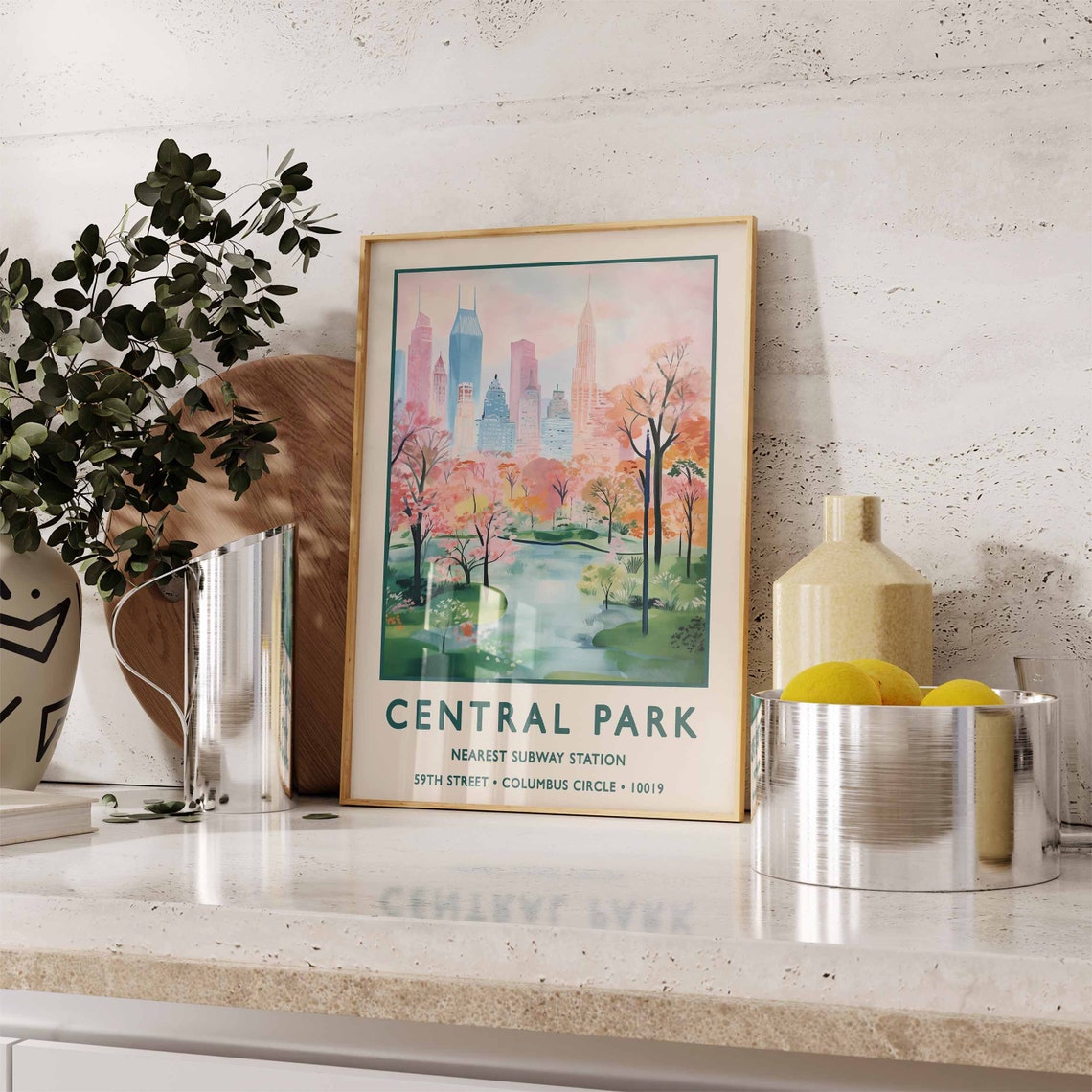 Central Park New York City Spring Blossom Skyline Travel Style Poster - Image 2