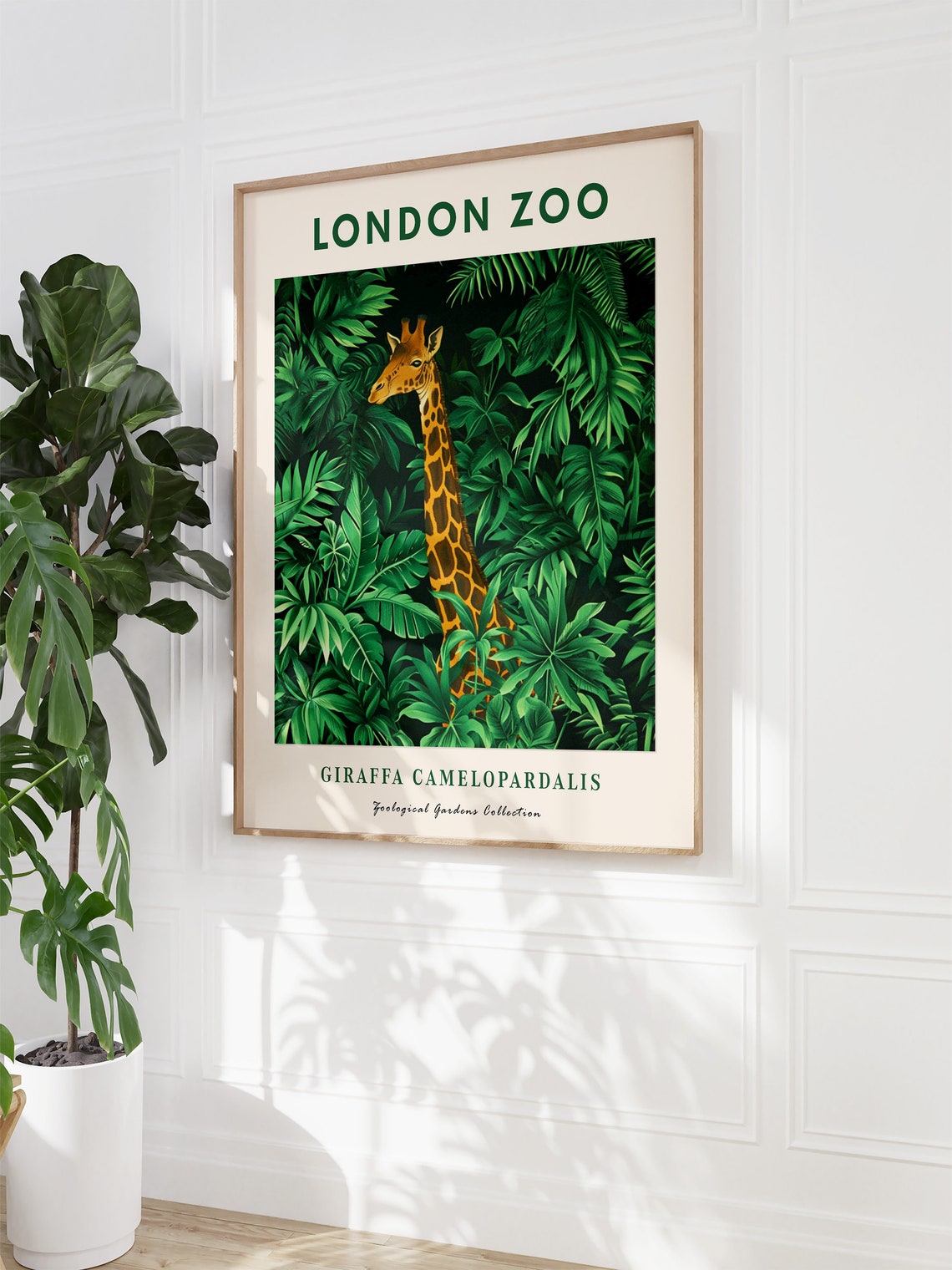 London Zoo Giraffe Jungle Leaves Vintage Zoological Poster Art - Image 3