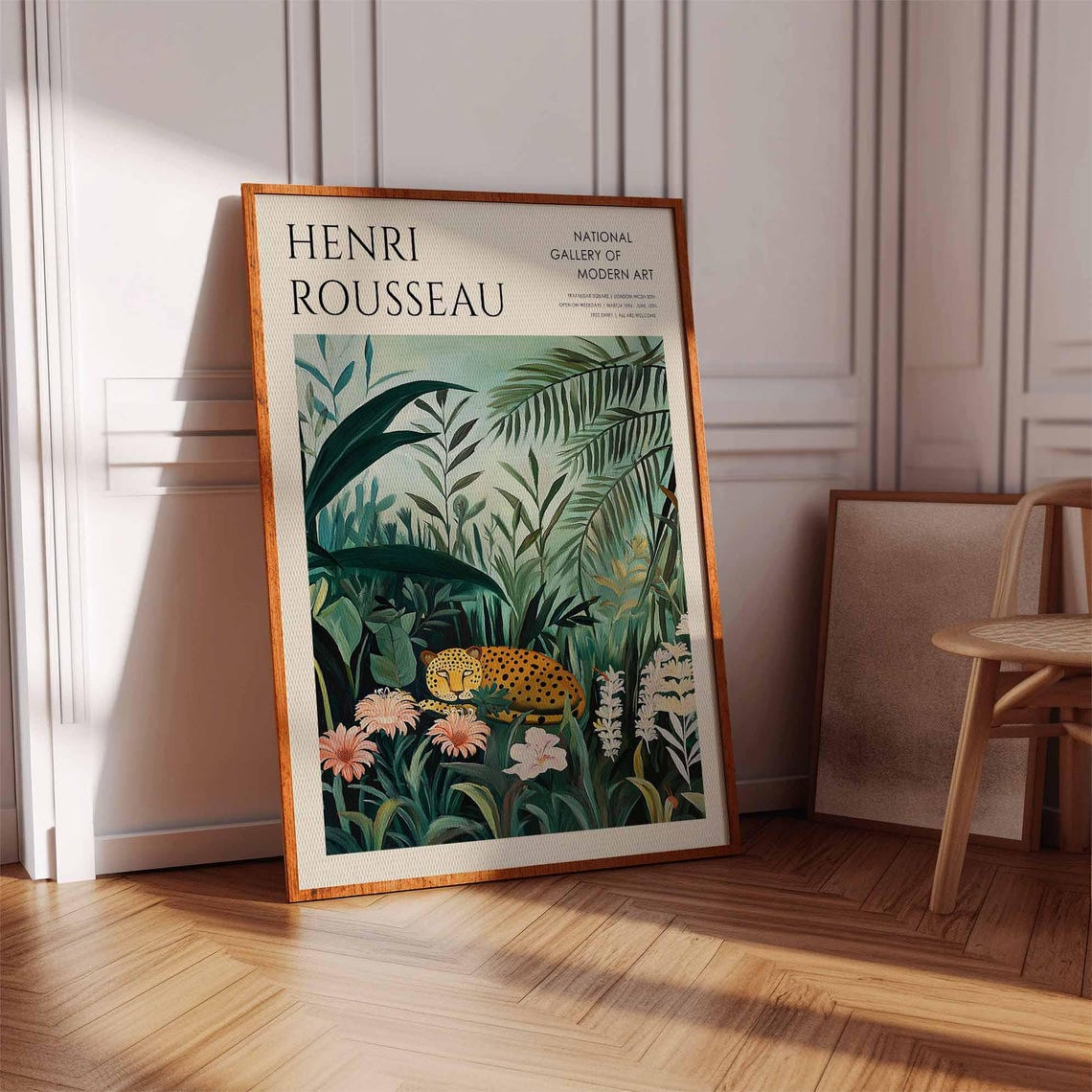 Henri Rousseau Cheetah Pink Daisy Meadow Sunlit Jungle Poster - Image 2