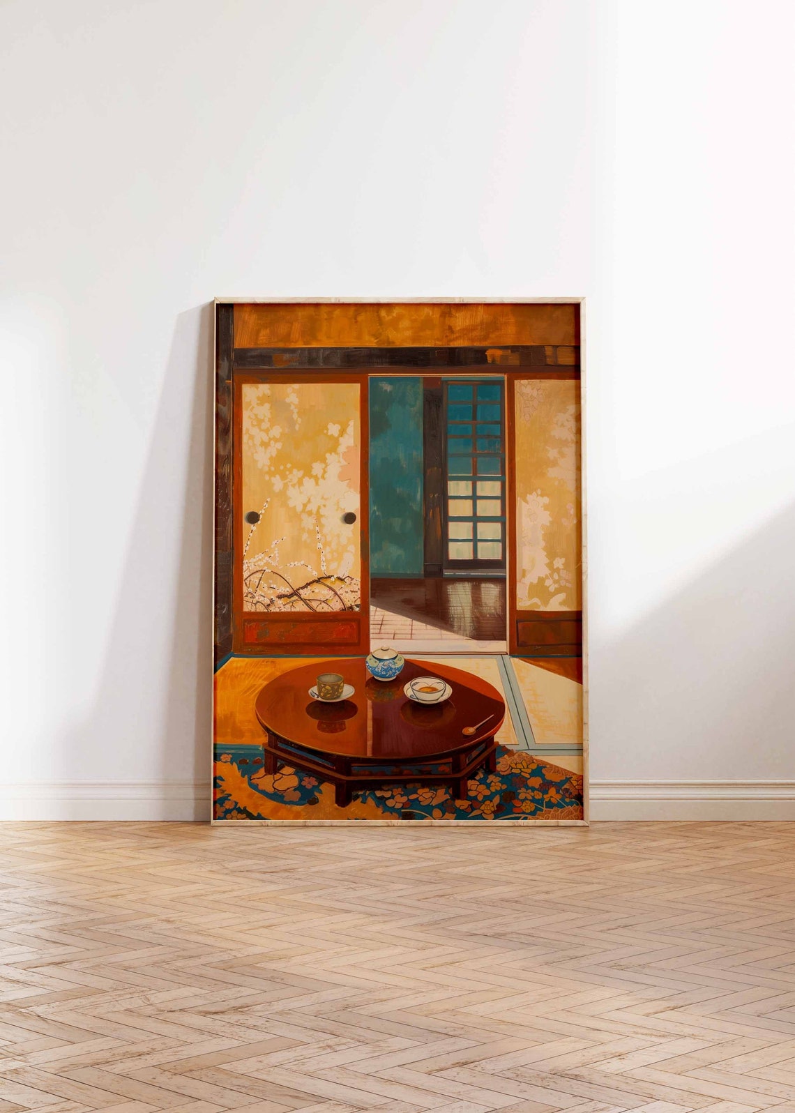 Traditional Japanese Tea Room Low Table Shoji Doors Art Poster - Image 2