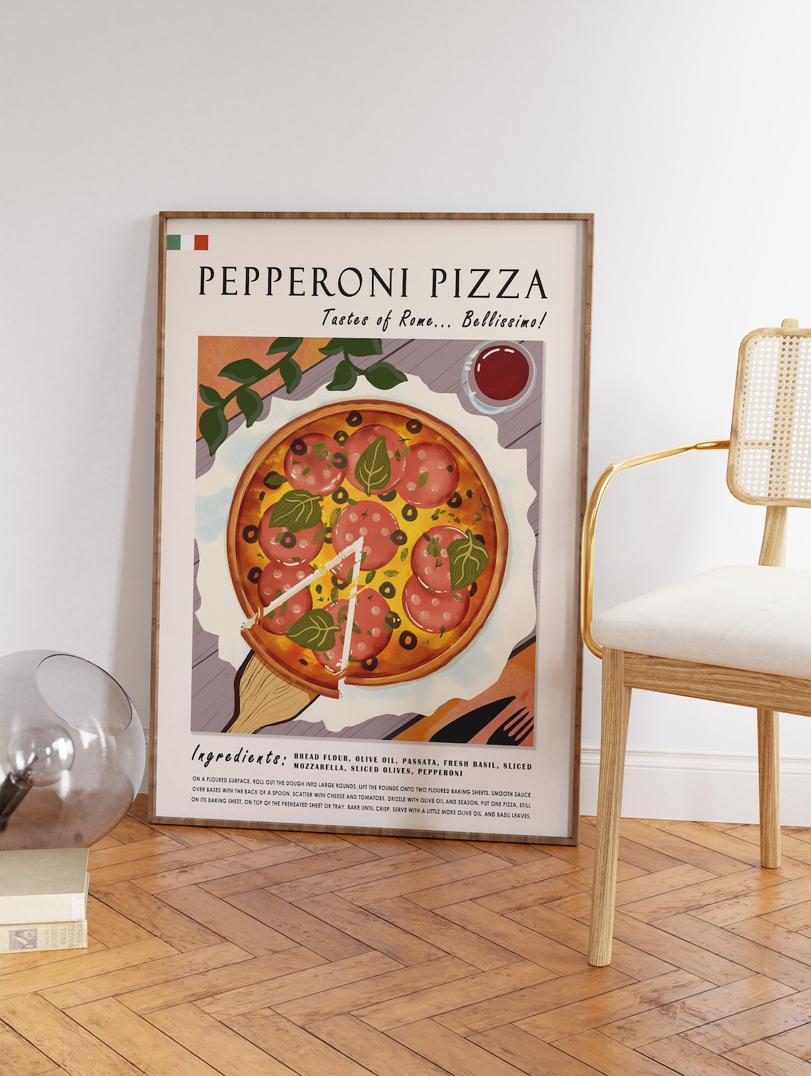 Pepperoni Pizza Tastes Of Rome Italian Recipe Kitchen Poster - Image 3