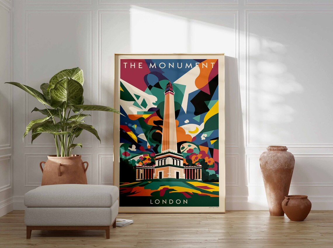 The Monument London Abstract Color Burst City Landmark Poster - Image 3