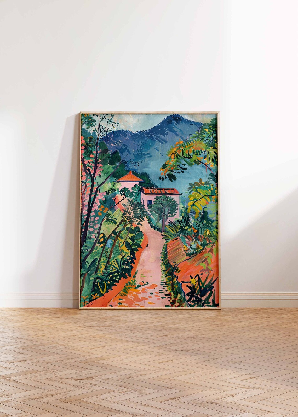 Colorful Path to Mountain Houses Flowering Hills Fauvist Art Poster - Image 2