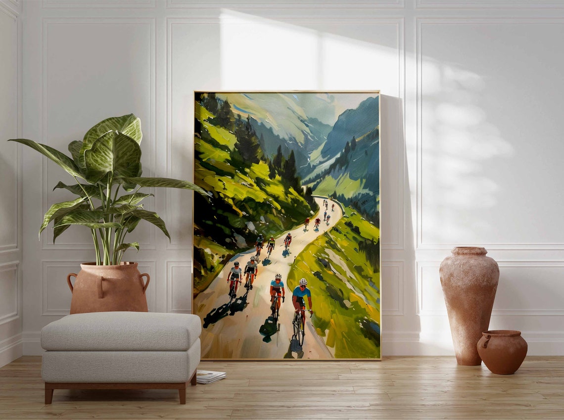Cycling Peloton Climbing Sunlit Mountain Pass Road Racing Poster - Image 3