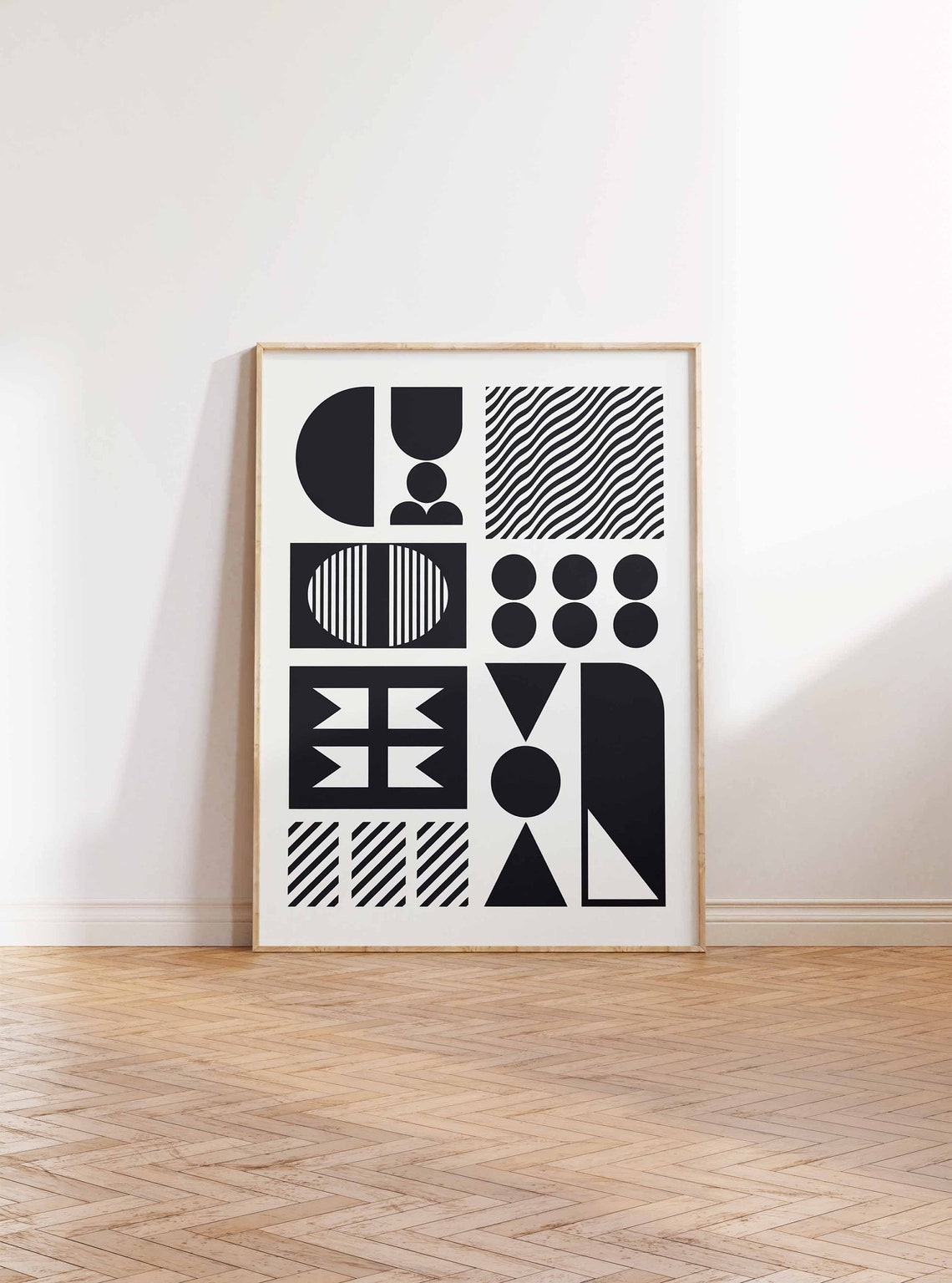 Monochrome Bauhaus Geometric Shape Collage Mid Century Modern Print - Image 2