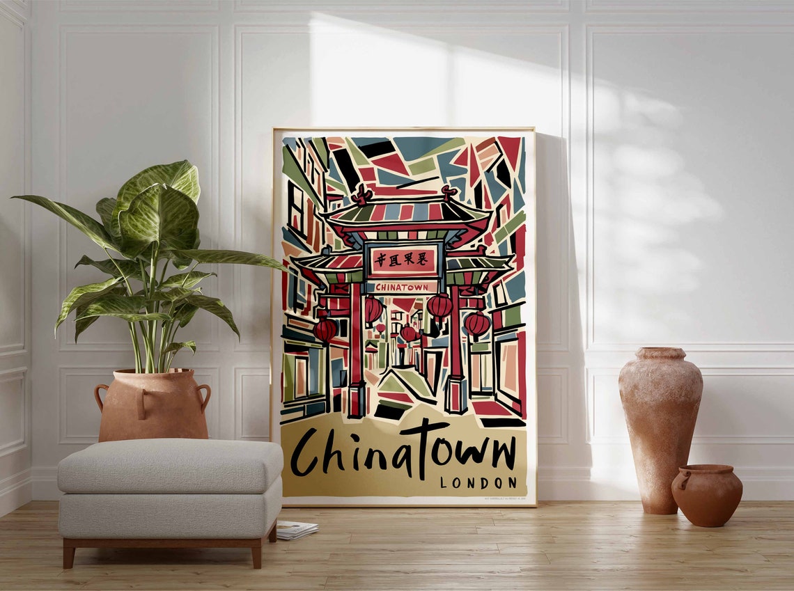 Chinatown London Festive Chinese Gate Arch Red Lanterns Art Poster - Image 3