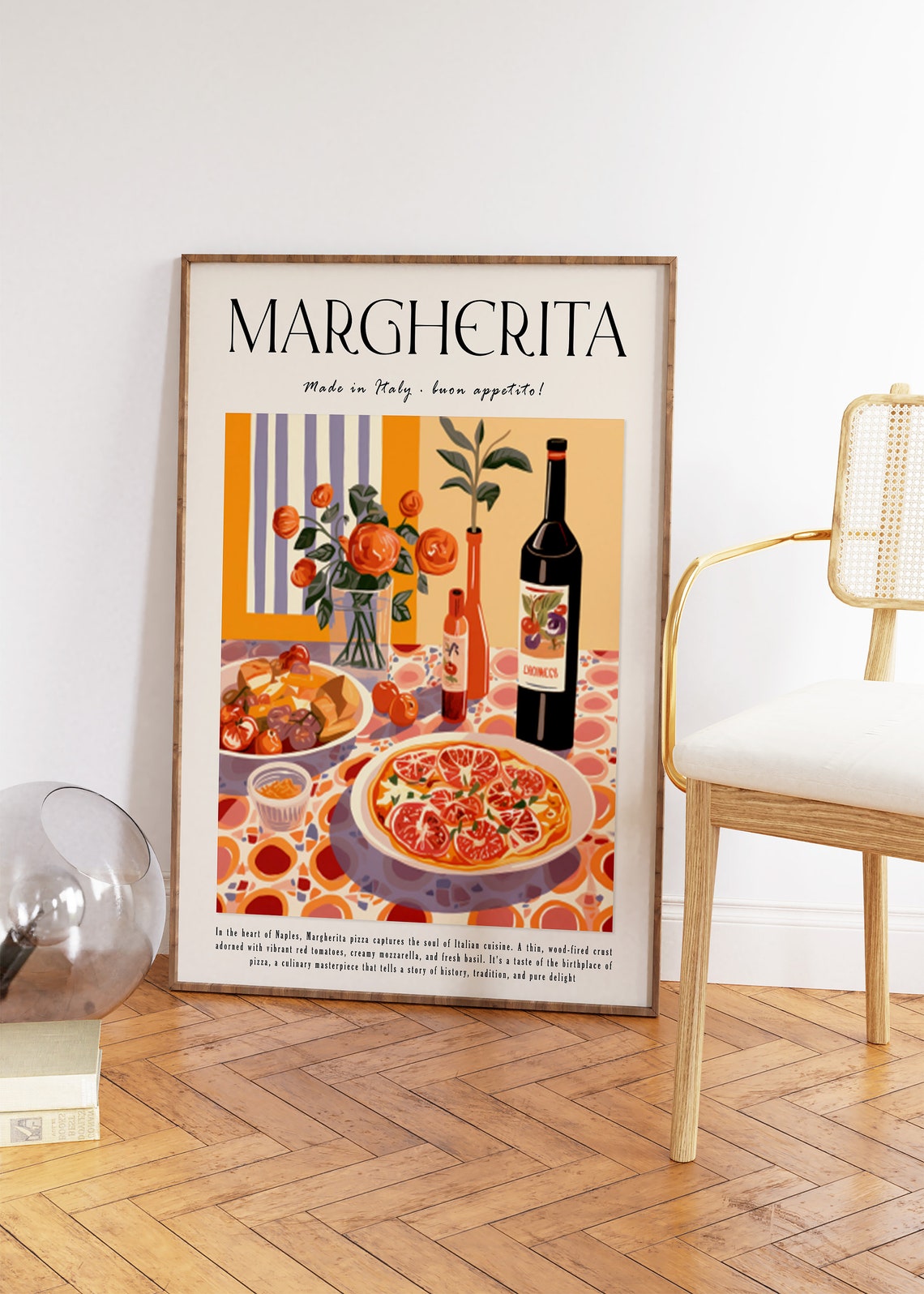 Margherita Pizza Made In Italy Vintage Naples Kitchen Poster - Image 3