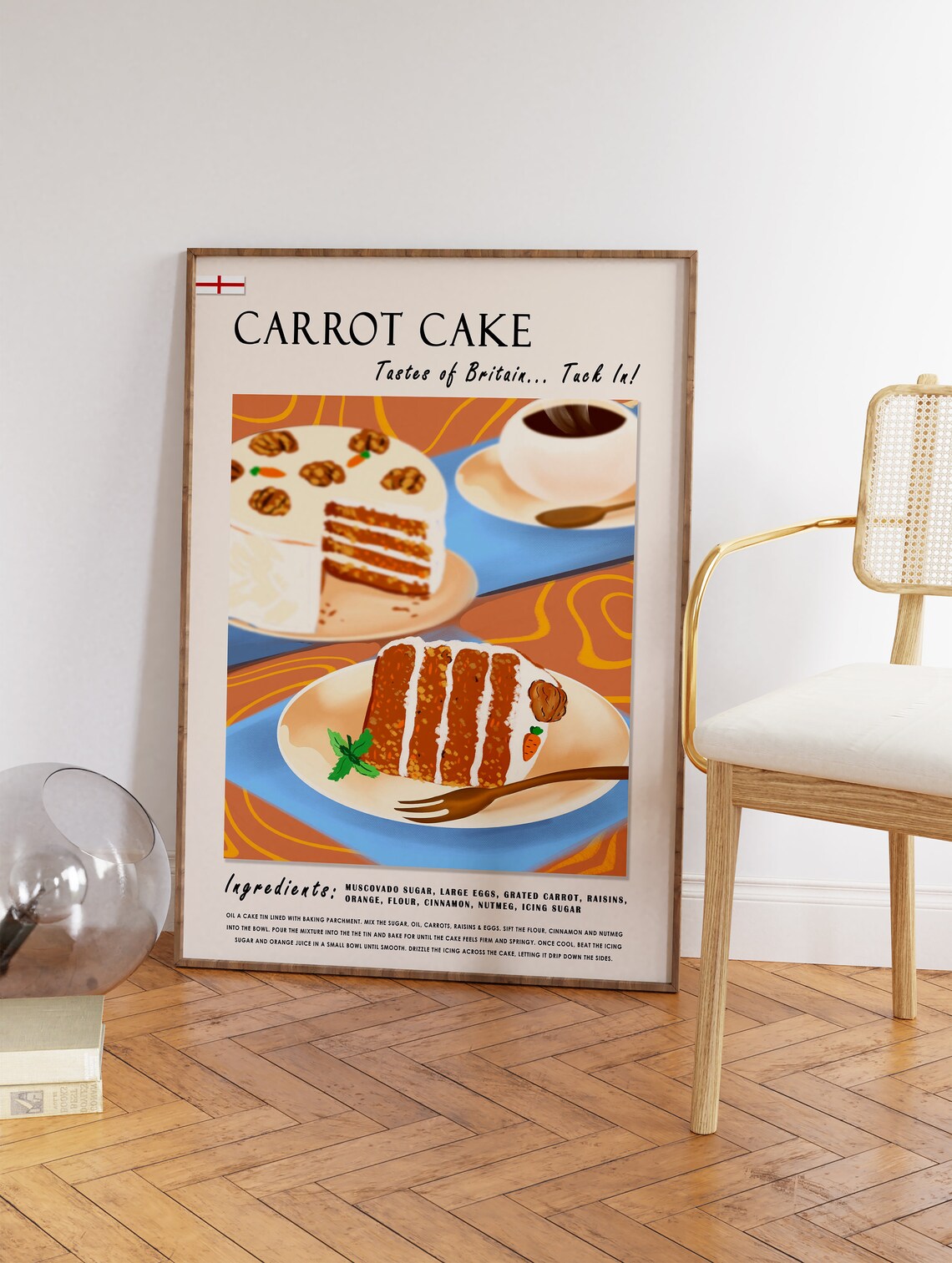 Carrot Cake Retro Food Poster, London Kitchen Decor - Image 3