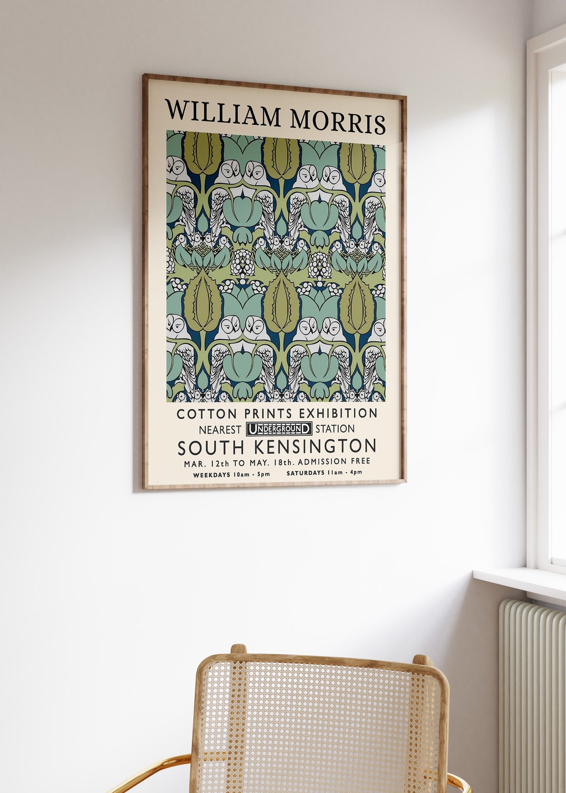 William Morris Owl Pattern Cotton Prints Exhibition Art Vintage Poster - Image 2