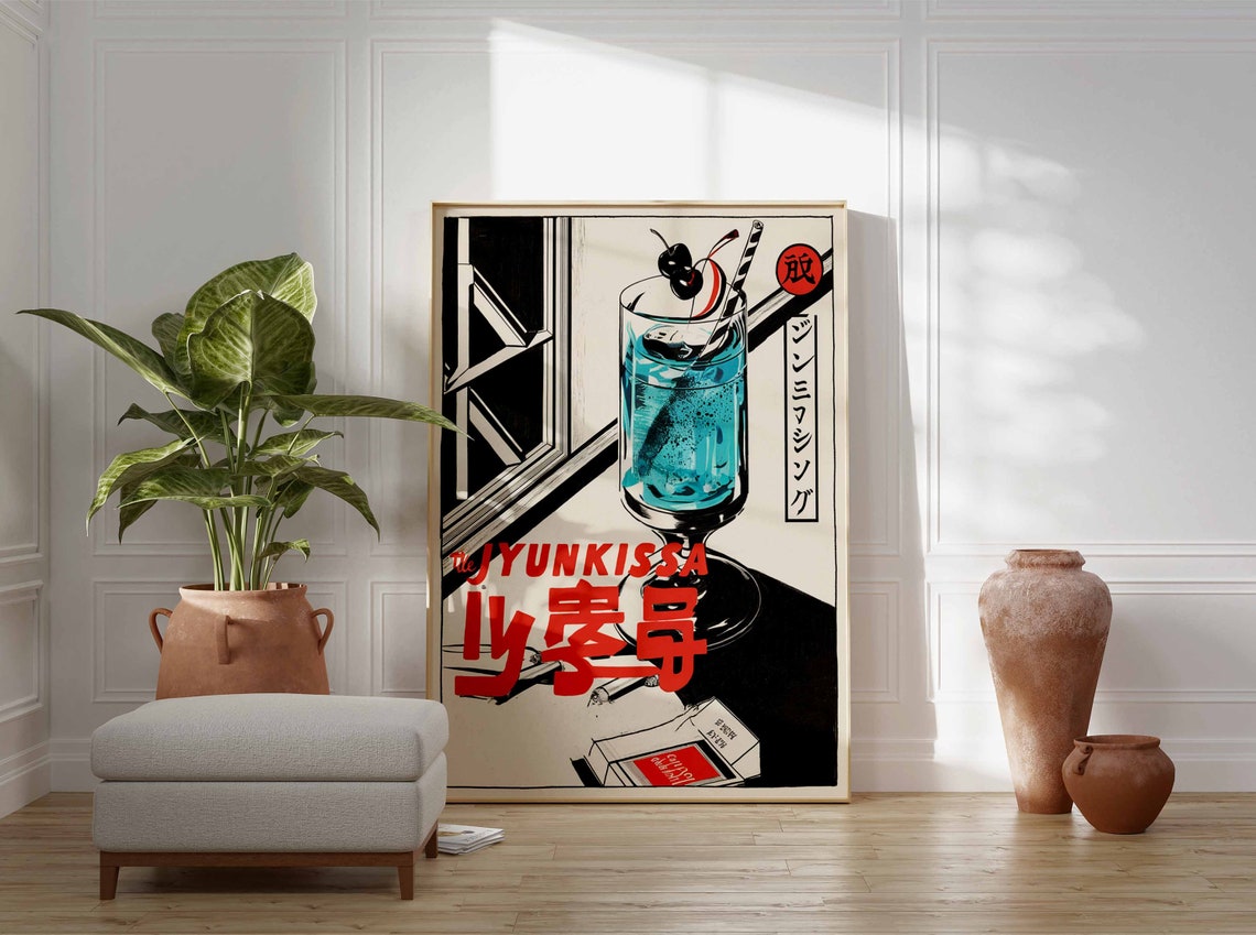 The Jyunkissa Blue Cocktail Retro Japanese Kissaten Bar Poster - Image 3
