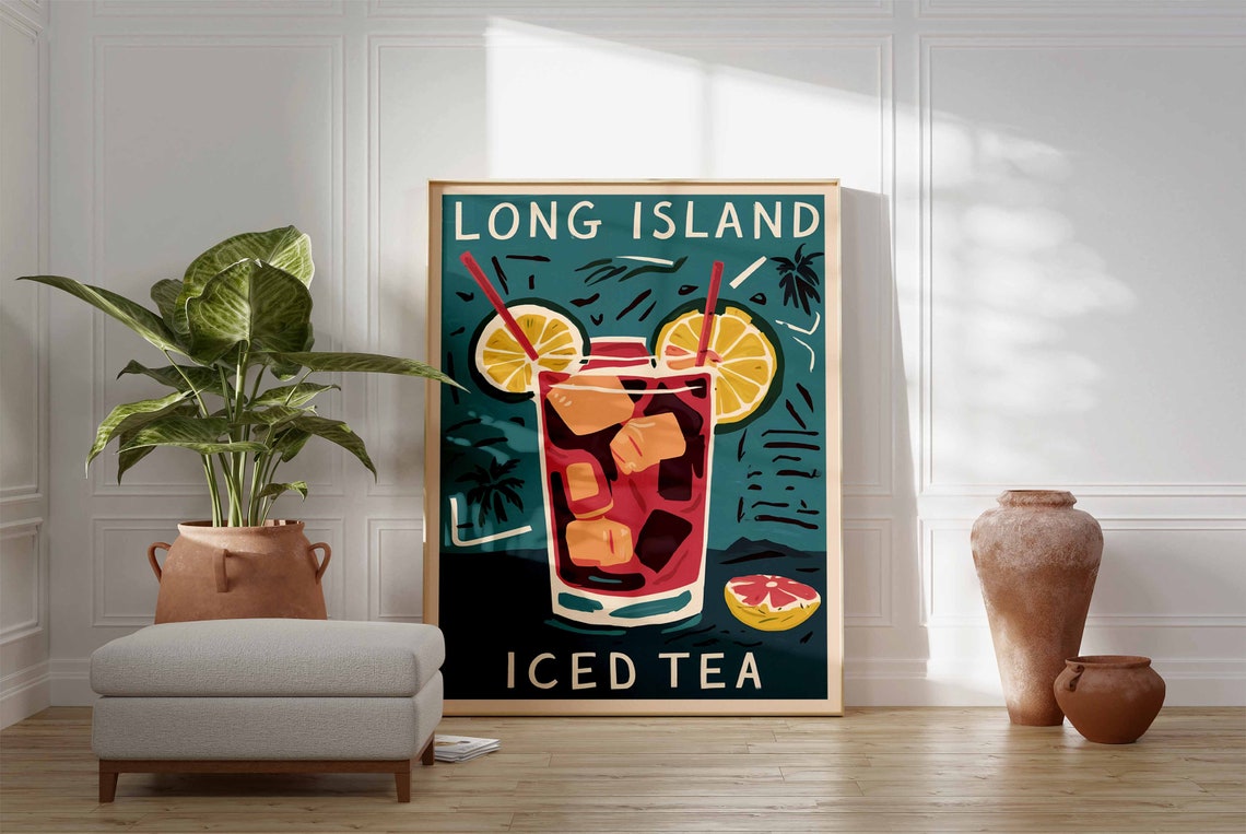 Long Island Iced Tea Tropical Lemon Palm Retro Cocktail Bar Poster - Image 3