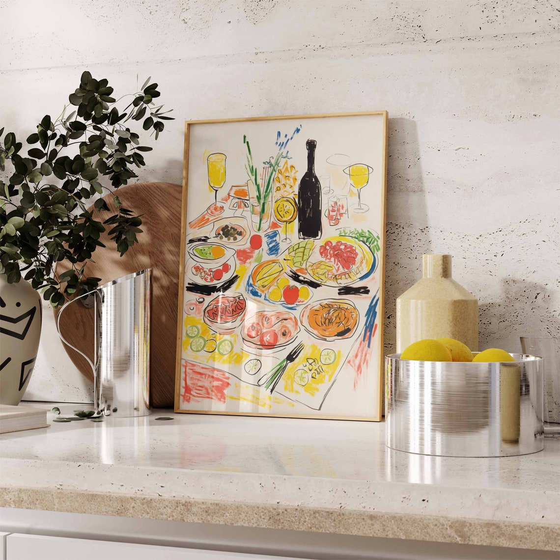 Italian Dinner Table Feast Food Still Life Abstract Kitchen Art Poster - Image 3