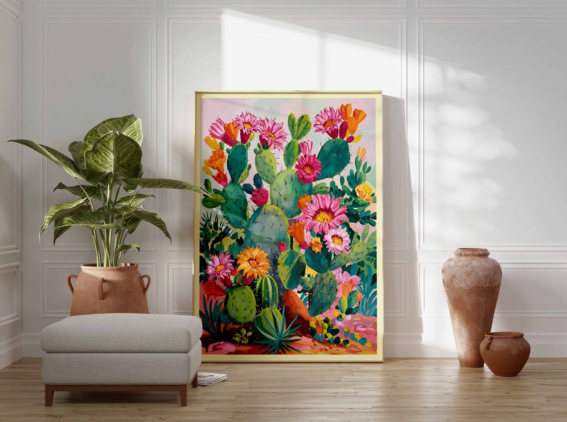 Colorful Mexican Cactus Floral Decor Poster - Image 2