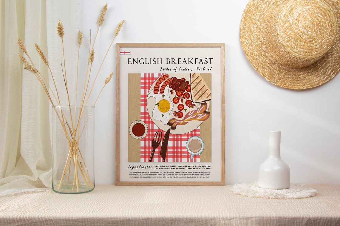 English Breakfast Full English Fry Up Kitchen Recipe Art Poster - Image 2