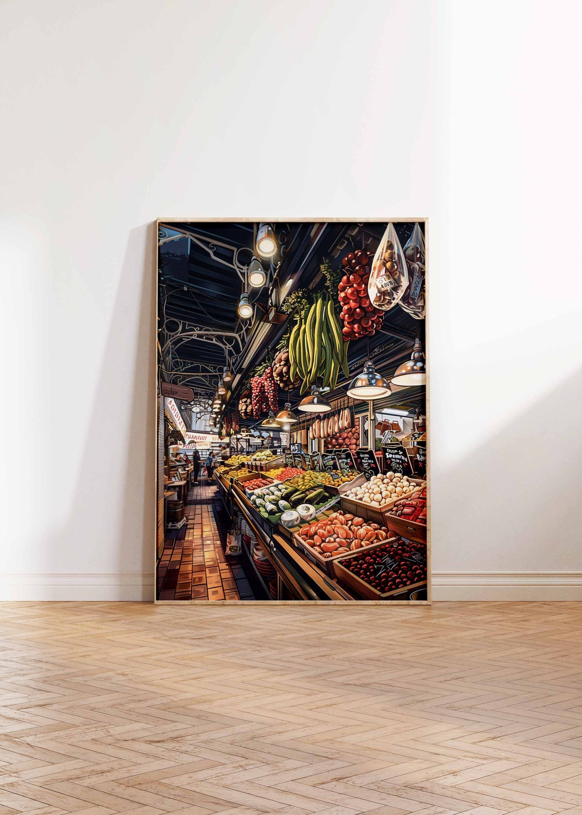 Night Food Market Hall Hanging Produce Vegetables Painting Poster - Image 2