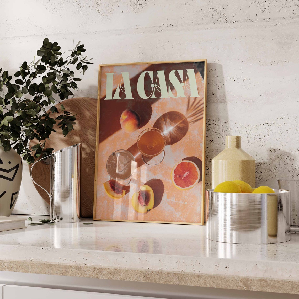 La Casa Peach Marble Table Cocktail Citrus Golden Hour Poster - Image 3
