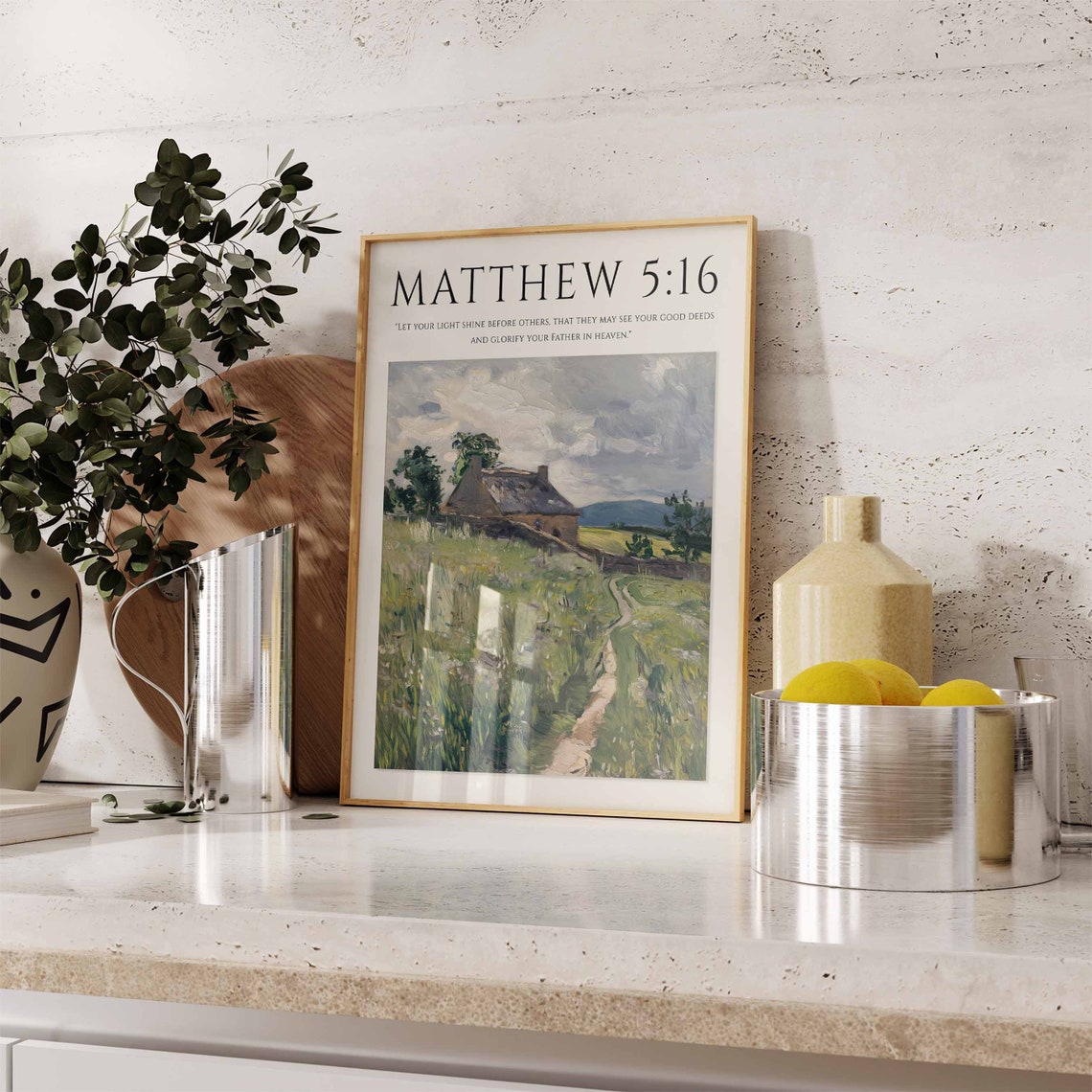 Matthew 5:16 Bible Verse Cottage Meadow Path Light Art Print - Image 3