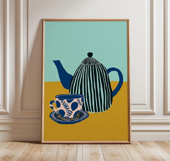 Yellow Teapot And Cup, Modern Kitchen Poster