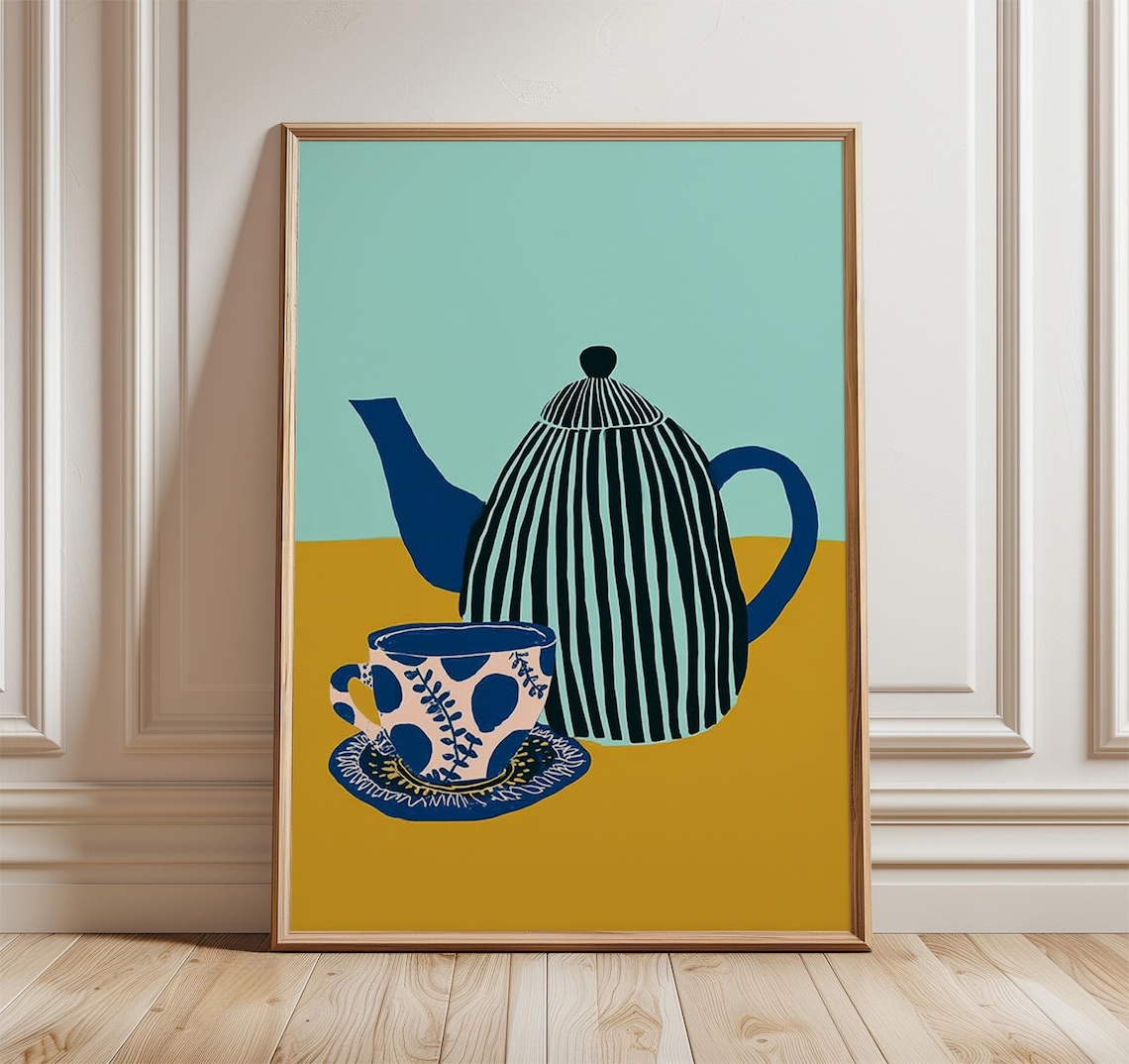 Yellow Teapot And Cup, Modern Kitchen Poster