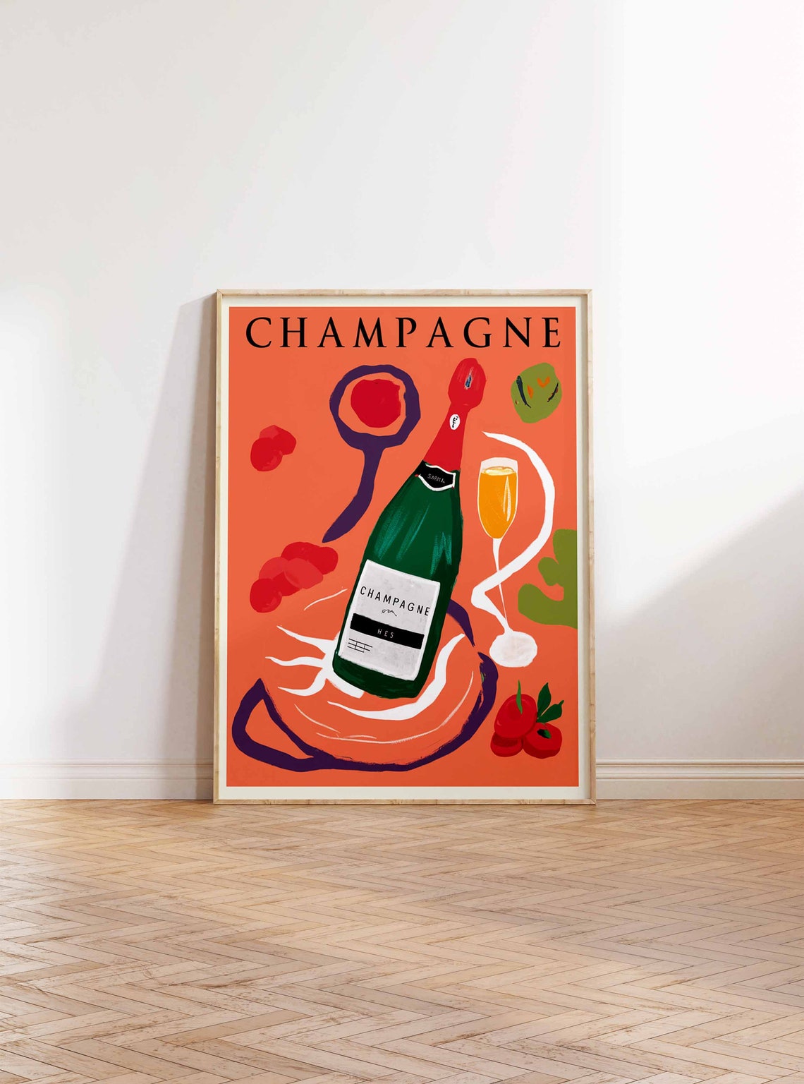 Champagne Bottle and Glass Bold Modern Celebration Drink Poster - Image 2