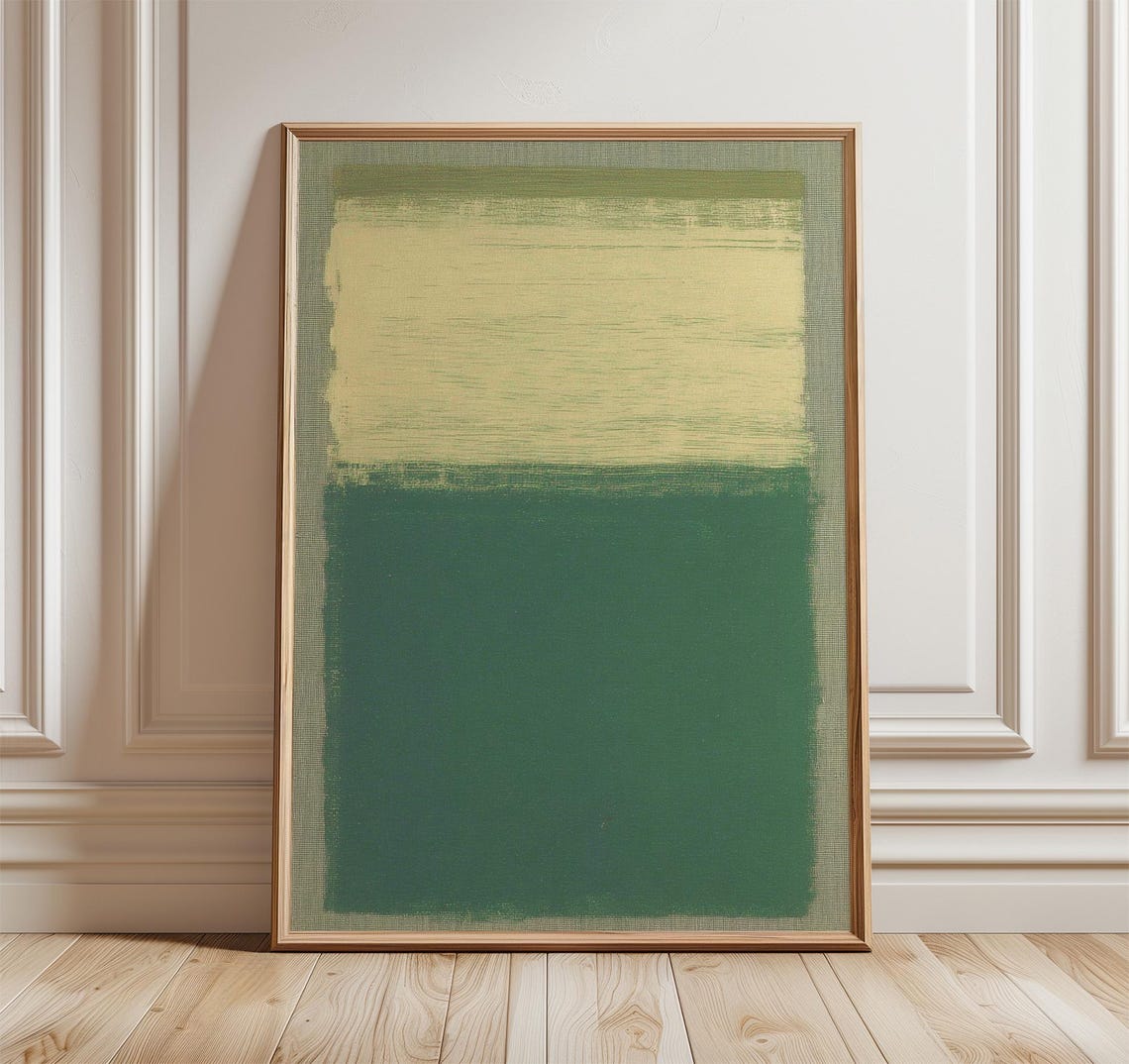 Calm Earthy Green Beige Color Field Abstract Minimalist Wall Art