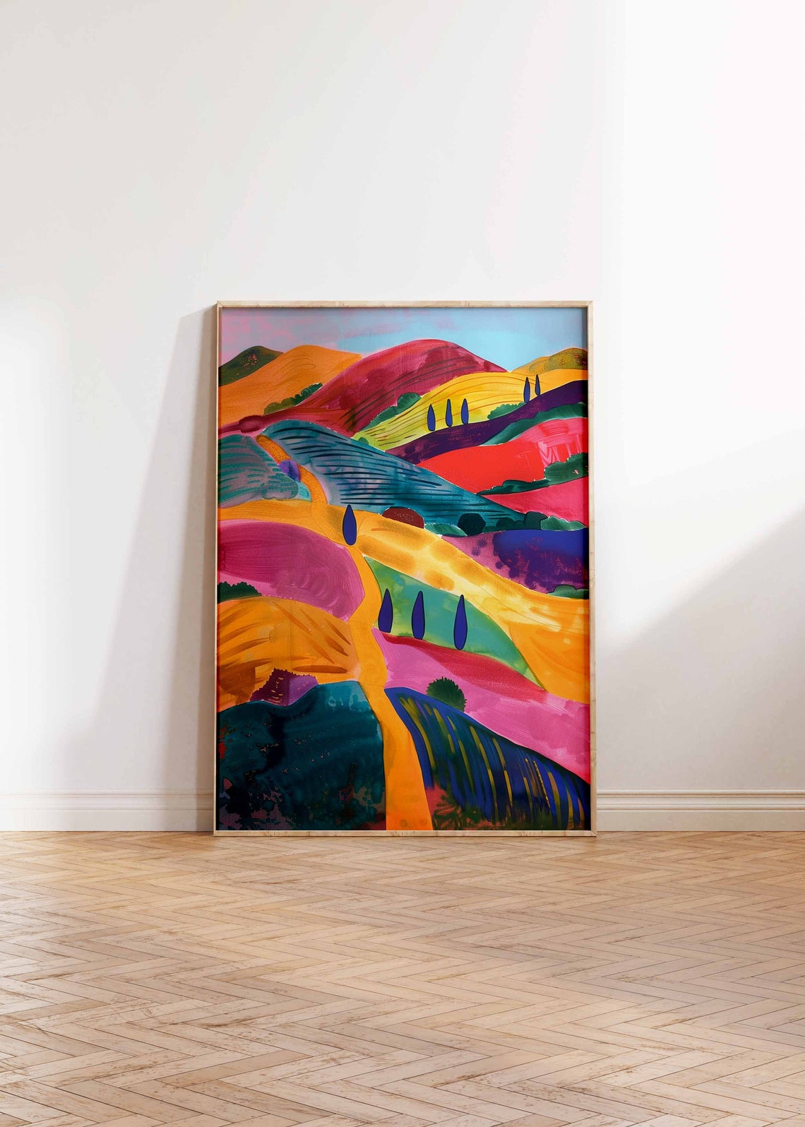 Rainbow Hills With Cypress Trees Fauvist Landscape Art Print - Image 2