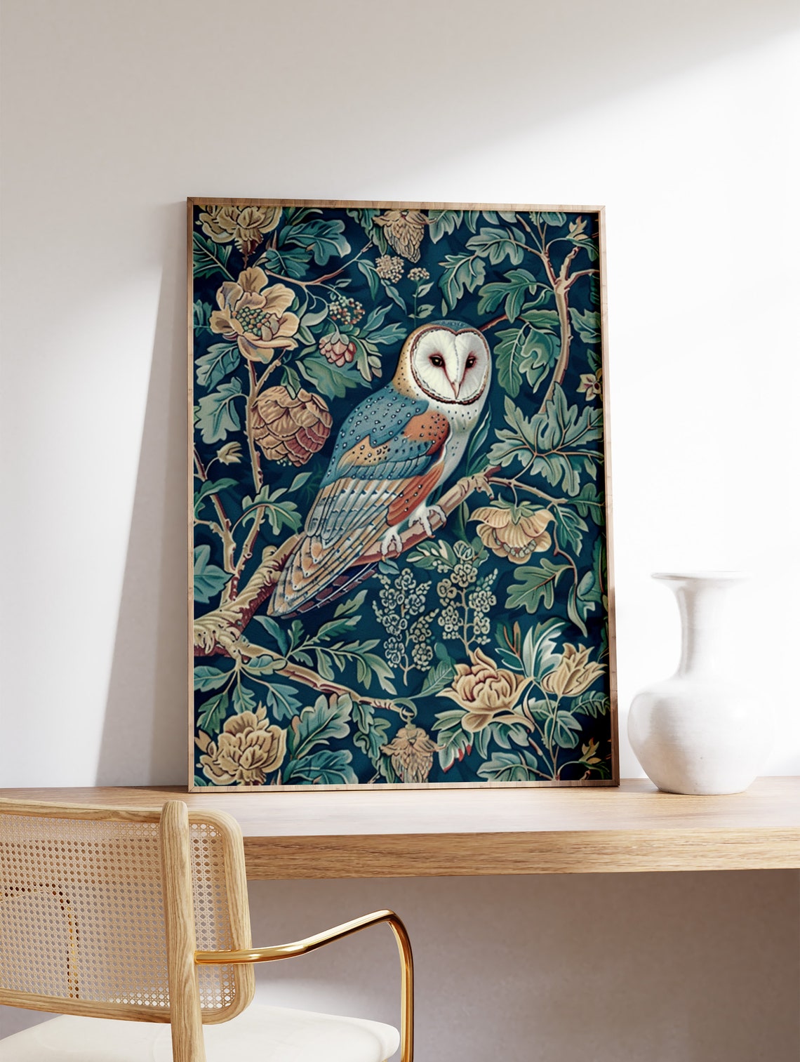 Barn Owl Branch Vintage Botanical Style Wildlife Bird Art Poster - Image 2